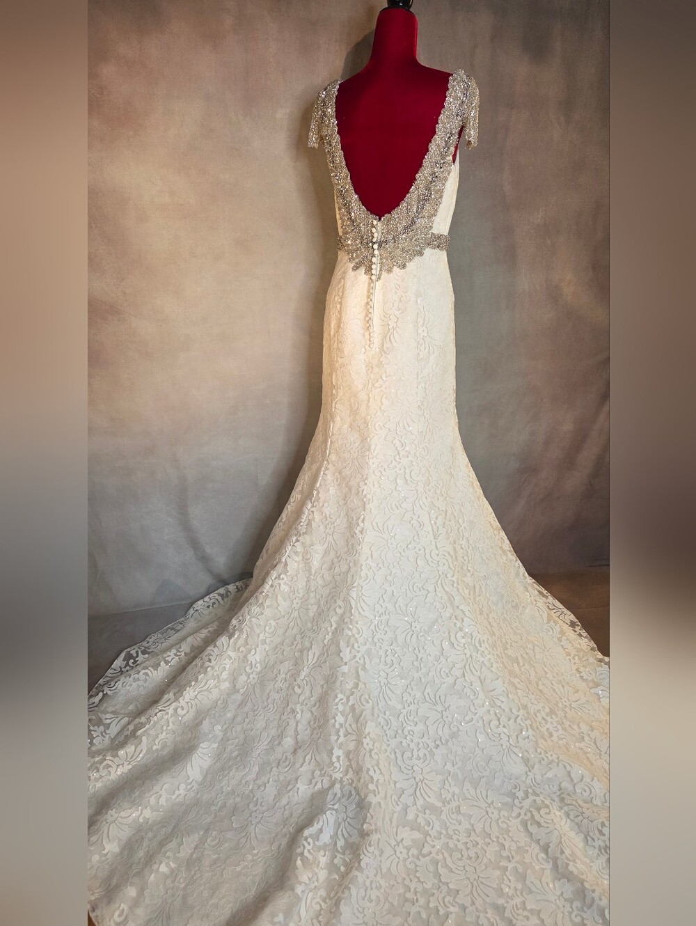 Ivory Lace Beaded Back Wedding Gown Size 10 With Tag